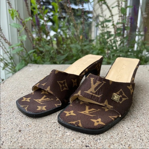 Louis Vuitton Shoes - Louis Vuitton Brown Monogram Slide Heels